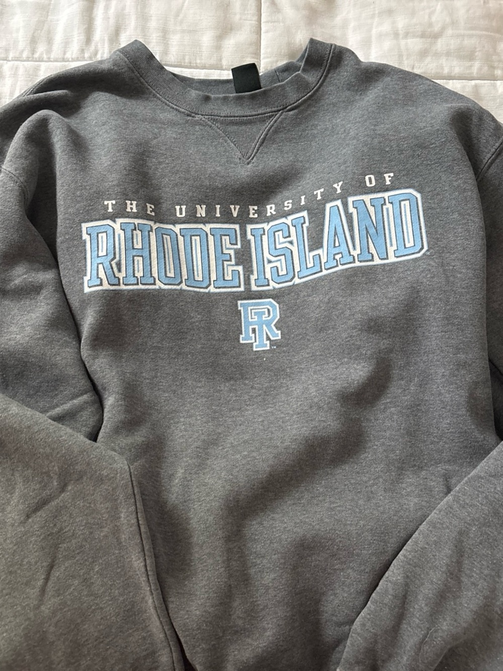Gear For Sports Gray Crewneck Sweatshirt with Light Blue Rhode Island Logo